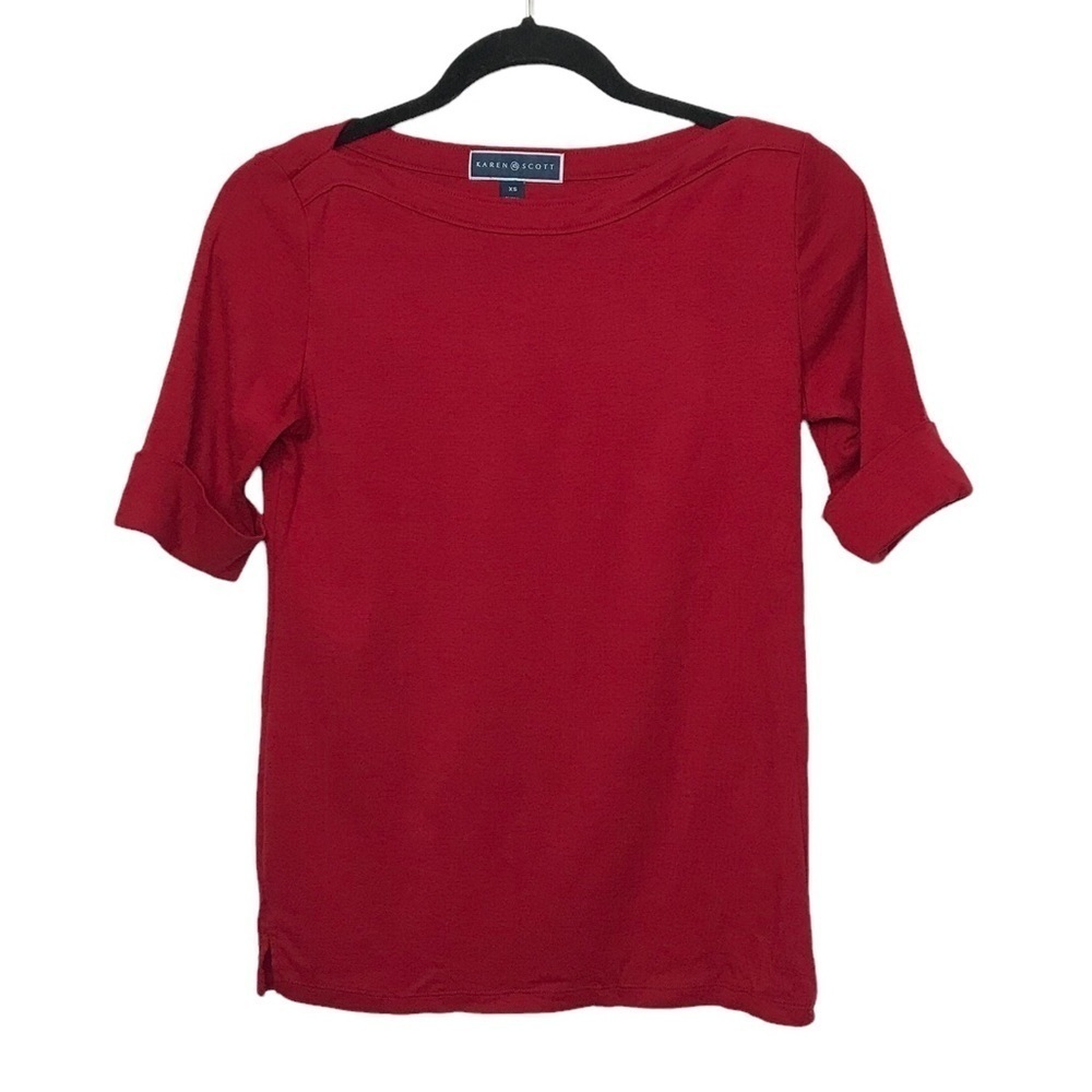 Karen Scott Red Cropped Sleeve Tee T Shirt XS